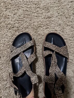 Madewell Leopard-Print Strappy Slide Sandals - Black & Beige